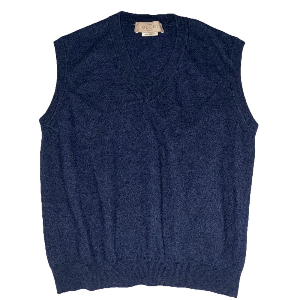 Gucci‎ Uniform Vest Women's M Navy 100% Wool V Neck Crop Career Office Academia - Picture 3 of 8